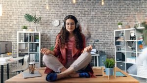 woman practicing mindfulness at work